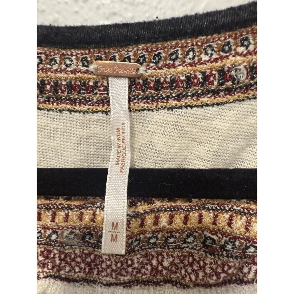 Free People Embroidered Bell Sleeve Slit Back Snow Kisses Size Medium Beige
